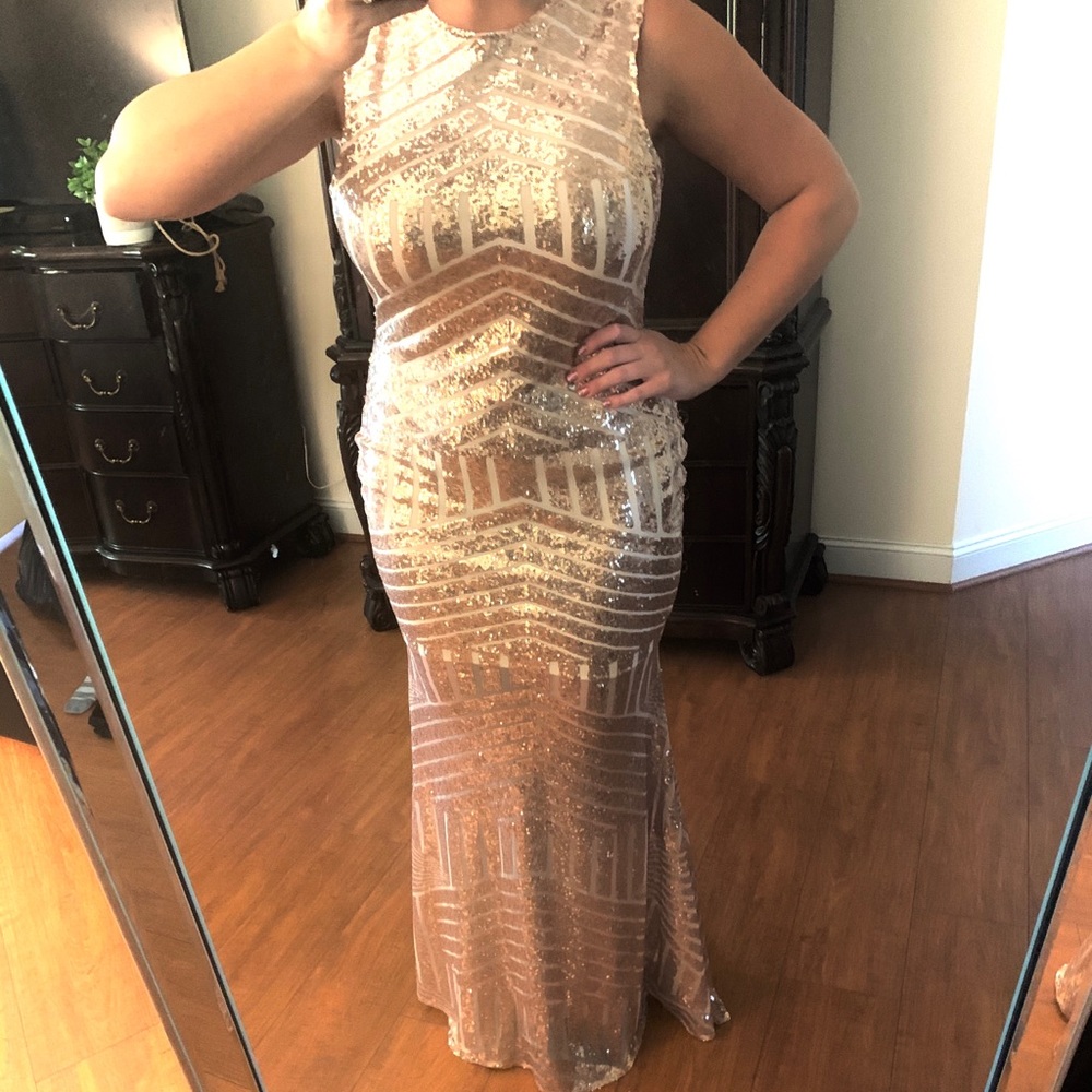Rose Gold Sequin Gown with stunning low cut back!